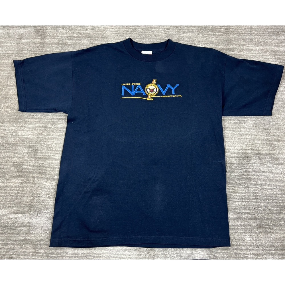 Bayside T-Shirt Mens XL Navy Blue US Navy Accelerate Your Life Heavyweight‎ USA